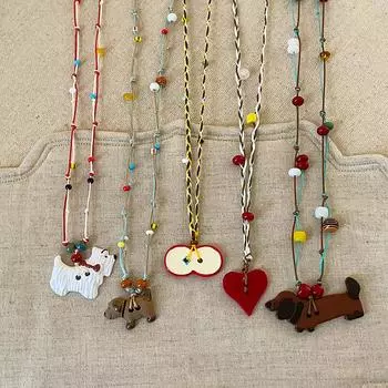 Милый милый щенок, кулон в виде яблока, плетеная цветная веревка, ожерелье для женщин, допамин, универсальная цепочка на шею, цепочка на свитер