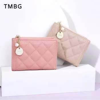 Милый милый женский кошелек из искусственной кожи, короткий маленький ароматный женский кошелек для монет с жемчужными подвесками, держатель для карточек для девочек, сменный карман, подарок на день богини чёрный