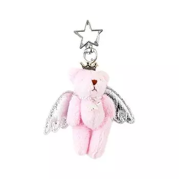 Милый мини-брелок-подвеска в виде ангела-мишки, прекрасный плюшевый брелок-шарм для кошелька, сумки, рюкзака, сумочки розовый