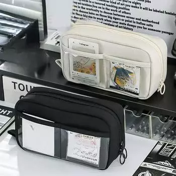 Милый многослойный пенал, сумка для ручек большой емкости, прочная сумка для хранения канцелярских принадлежностей для студентов, школы и офиса чёрный