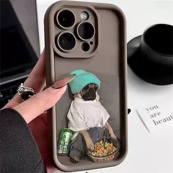 Милый модный силиконовый чехол для телефона с изображением щенка собаки для iPhone 15 14 13 12 11 Pro Max XS Max X XR 7 8 15 Plus SE 2020, защита объектива камеры, мягкий чехол iPhone 15 белый