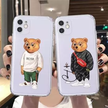 Милый модный силиконовый чехол с медведем для iPhone 12 11 13 Pro Max 12Mini 7 8 Plus X XR XSMAX, роскошный брендовый прозрачный мягкий чехол iPhone XS MAX