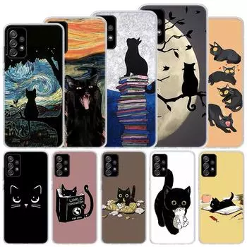 Милый мягкий чехол с изображением черного кота для Samsung Galaxy A52 A53 A32 A22 A12 5G, чехол для телефона A33 A23 A13 A72 A73 A02S A03S A42 Coque S Samsung A02S