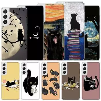 Милый мягкий чехол с рисунком черного кота для Samsung Galaxy S22 S21 Ultra S20 FE S10 Plus, чехол для телефона S9 S8 + S10E S7 Edge S6 Funda Coqu Samsung S21