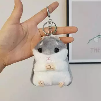 Милый мягкий хомяк брелки для ключей брелки пушистые безделушки автомобильная сумочка кулон брелок Chian кольцо держатель подарок на день рождения серый