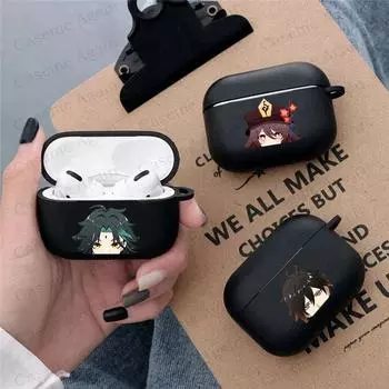 Милый мягкий силиконовый чехол для Airpods Pro 3 2 1 Genshin Impact Zhongli Hutao Xiao, чехол с силуэтом, Bluetooth, чехлы для наушников, чехол