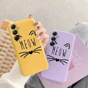 Милый мягкий силиконовый чехол для пары Cat Line для Samsung Galaxy A55 A35 A34 A54 A15 S23 S24 FE S25 Plus M35 M34, противоударный чехол-бампер для телефона с защитой от царапин Samsung Galaxy S9 Plus чёрный