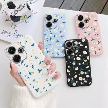 Милый мягкий силиконовый чехол с изображением цветочной девушки для Xiaomi Redmi Note 13 Pro 13C Samsung A35 A55 M35 M34 iPhone Huawei Honor 200 Camera Защитный противоударный чехол Samsung Galaxy S20 синий