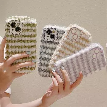 Милый мягкий теплый пушистый чехол для телефона iPhone 15 14 Pro Max 13 12 11 14 Plus, плюшевый противоударный чехол с рисунком ракушки iPhone 12 Pro Max фиолетовый/белый