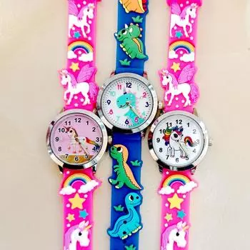 Милый мультфильм 3D Силиконовый Динозавр Единорог Печатный Мальчики Девочки Дети Дети Студенты Подарки на День Рождения Наручные Часы Часы