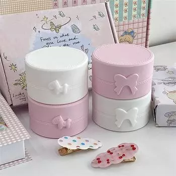 Милый мультфильм бант пони круглые серьги кольца коробка роскошные пылезащитные аксессуары для волос упаковка дисплей коробка портативный ящик для хранения