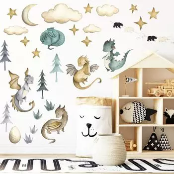 Милый мультфильм Динозавр Луна Детская комната Детские Мальчики Спальня Съемные Наклейки На Стены Декор Искусство Дома Экологичная Наклейка AL2835-9