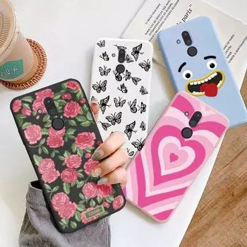 Милый мультфильм Huawei Mate 20 Lite Пара Синий Цветочный Столик Мягкий чехол из ТПУ для Huawei Mate 20 Lite с розовым узором и большим сердцем Противоударная защитная задняя сумка Huawei Mate 20 Lite