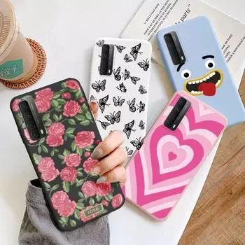 Милый мультфильм Huawei P Smart 2021 Y7A Пара Синий Цветочный Столик ТПУ Мягкий Для Huawei P Smart 2021 Y7A Розовое Сердце Узор Противоударный Защитный Чехол P smart 2021