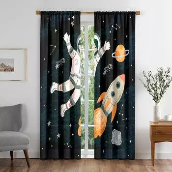 Милый мультфильм космический астронавт занавеска для детей мальчиков девочек спальня 2 панели высокое затенение новая мода различные цветовые узоры W55 X H120cm X 2&HOOK