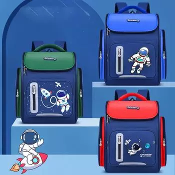 Милый мультфильм Космонавт Защита позвоночника Легкая школьная сумка для детского сада Подросток Дети Школьный ранец Начальные подростковые рюкзаки Подарочный S красный