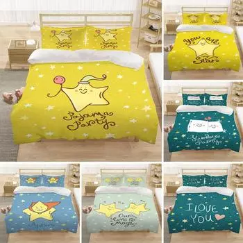 Милый мультфильм Маленькая звезда Постельное белье Пододеяльник Спальня Одеяло Покрывала Односпальный Твин King Size Покрывало Домашний Текстиль 70x133cm 2pcs