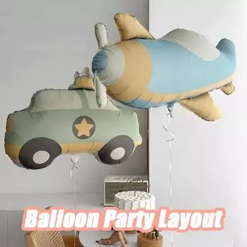 Милый мультфильм матовый алюминиевый пленочный воздушный шар радуга полицейская машина самолет медведь день рождения воздушный шар вечеринка макет сцена украшение As Picture