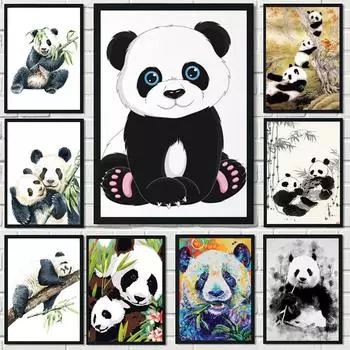 Милый мультфильм панда ест бамбуковый холст, картины, настенные художественные фотографии, постеры и принты для гостиной, детской спальни, украшения дома без рамки 21*30cm No Frame
