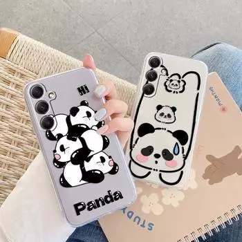 Милый мультфильм панда мягкий прозрачный силиконовый чехол для Samsung A55 A35 M35 S24 Xiaomi Redmi Note 13 Pro 13C Poco M6 камера противоударный защитный чехол Samsung Galaxy A11