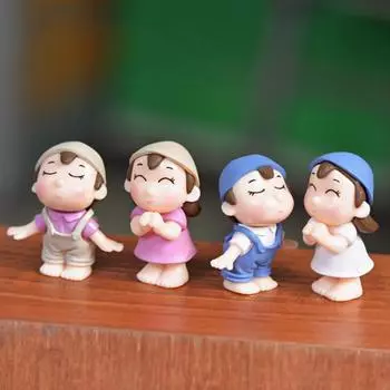 Милый мультфильм пара кукол ремесла скульптура мох миниатюрный пейзаж цветочный горшок сад DIY украшения поставки синий