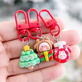 Милый мультфильм Рождественская елка Медведь Кролик Брелок Подвеска Модный брелок Креативный рюкзак Украшения Аксессуары Подарки A6