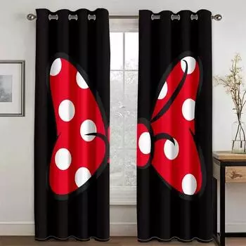 Милый мультфильм с бантом для малышей и девочек, люверсы, верхняя часть из 2 частей, полузатемняющая оконная штора для гостиной, спальни, домашний декор 140W160H(CM)55x63in&Grommet Top