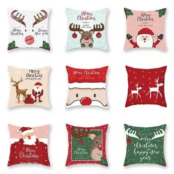 Милый мультфильм Санта-Клаус с принтом лося наволочка для дома, гостиной, дивана, стула, украшение, полиэстер, наволочка 45x45 см 40X40CM