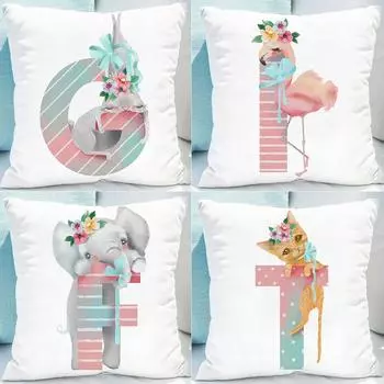 Милый мультфильм животное украшение детской комнаты мода английский алфавит наволочка кролик слон принт чехол для подушки 40x40cm