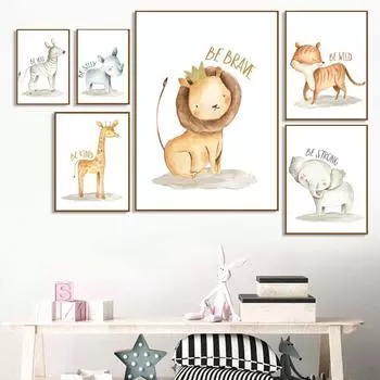 Милый мультфильм животное жираф лев детская настенная живопись холст картины постеры и принты настенные картины декор для детской комнаты без рамки 21*30cm No Frame