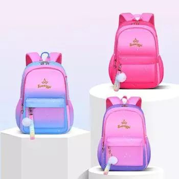 Милый мультфильм звездное небо градиент защита позвоночника легкий школьный рюкзак для девочек детский сад подростковый детский школьный рюкзак начальные подростковые рюкзаки S розовый