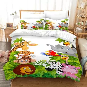 Милый мультяшный 3D комплект постельного белья Популярная серия животных Северной Европы Пододеяльники с наволочкой 2/3 шт Домашний текстиль Постельный комплект EU single(135x200cm)
