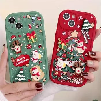 Милый мультяшный 3D Санта-Клаус Снеговик Дерево Рождественский мягкий чехол для телефона для iPhone 16 15 14 13 12 11 Pro Max XR XS Max X Веселый Рождественский силиконовый чехол iPhone 11 красный