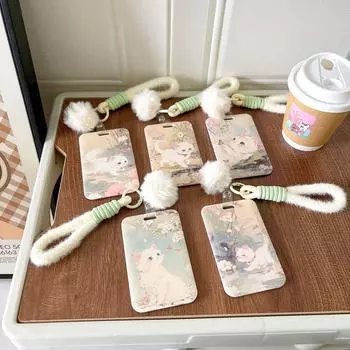 Милый мультяшный аниме-котенок, держатель для студенческого удостоверения с выдвижной катушкой для значков, чехол для фотокарты