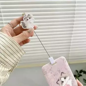 Милый мультяшный аниме-котенок, держатель для студенческого удостоверения с выдвижной катушкой для значка, чехол для фотокарты Kpop