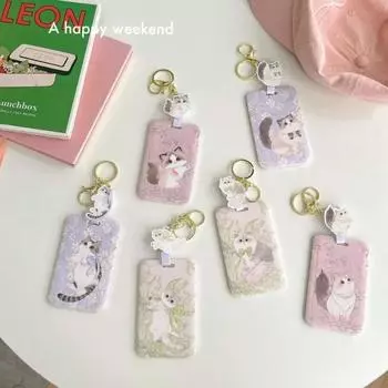 Милый мультяшный аниме-котенок, держатель для студенческого удостоверения с выдвижной катушкой для значка, чехол для фотокарты Kpop