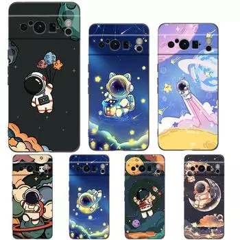 Милый мультяшный астронавт для Google Pixel 8 7 6 Pro 6A 5G черный чехол для телефона мягкая противоударная задняя крышка силиконовый чехол TPU Pixel 8