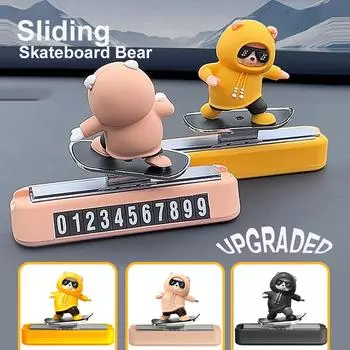 Милый мультяшный автомобиль, украшения на центральной консоли, раздвижной мини-скейтборд, кукла-медведь, магнитный парковочный номерной знак, креативное украшение автомобиля, аксессуары для интерьера