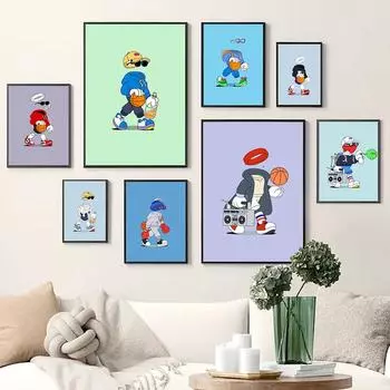 Милый мультяшный баскетбольный постер художественная печать невидимый мальчик играет в уличный мяч бокс холст картина картина детская комната домашний декор 21x30cm No Framed