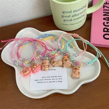 Милый мультяшный браслет капибара для женщин и девочек кавайный ручной работы плетение ручной веревки милый браслет из бисера ювелирные изделия аксессуары подарки A6