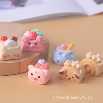 Милый мультяшный брелок с едой: Аксессуары из смолы для торта «Сделай сам» в виде медведя и свиньи из крема