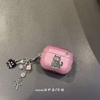 Милый мультяшный чехол для Bluetooth-наушников Line Kitty, подходит для AirPods Pro2 3-го поколения 4-го поколения, защитный чехол Apple Airpods 3 Line kitten ear shell + ornaments
