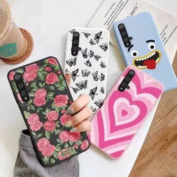 Милый мультяшный чехол для Huawei Nova 5T Honor 20 пара с синим цветком, мягкий чехол из ТПУ для Huawei Nova 5T Honor 20, розовый, с большим сердцем, противоударный защитный чехол, сумки Huawei Nova 5T