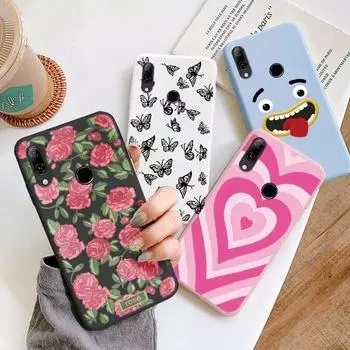 Милый мультяшный чехол для Huawei Y9 2019 с отверстием для пары, синий цветочный столик, мягкий чехол из ТПУ для Huawei Y9 2019, розовый узор, большое сердце, противоударная защитная задняя сумка Huawei Y9 2019