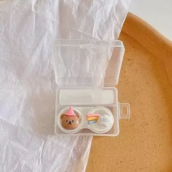 Милый мультяшный чехол для контактных линз для женщин INS Animal, прекрасная коробка для ухода за контактными линзами с пинцетом, бутылочка с присоской