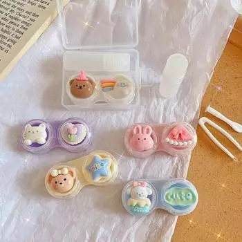 Милый мультяшный чехол для контактных линз для женщин INS Animal, прекрасная коробка для ухода за контактными линзами с пинцетом, бутылочка с присоской