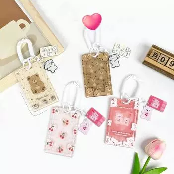 Милый мультяшный чехол для студенческой карты с изображением животного, медведя, вишни, держателя для фотокарт Kpop Idol, милый прозрачный протектор для карт