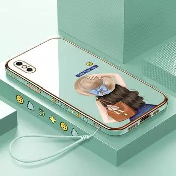 Милый мультяшный чехол для телефона с шляпой и девушкой для iPhone 11 13 15 Samsung Galaxy A52 Xiaomi Redmi 12C Note 10 Pro Oneplus Мягкие чехлы для смартфонов iPhone 11 Pro Max ярко-зеленый