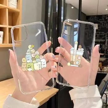 Милый мультяшный чехол Sumikko gurashi для iPhone 11 12 Mini 13 14 15 Pro XS Max X Plus SE XR Прозрачный чехол iPhone13