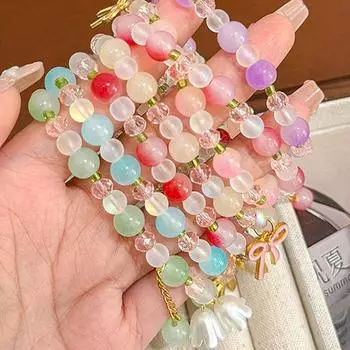 Милый мультяшный цветочный браслет-бантик, красочный браслет из бисера для женщин и девочек, милый универсальный браслет, ювелирные изделия, аксессуары, подарки